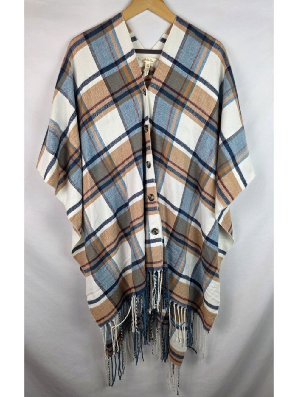 Matilda Jane Women's Poncho One Size Just Imagine Paige Plaid Cape Tassels